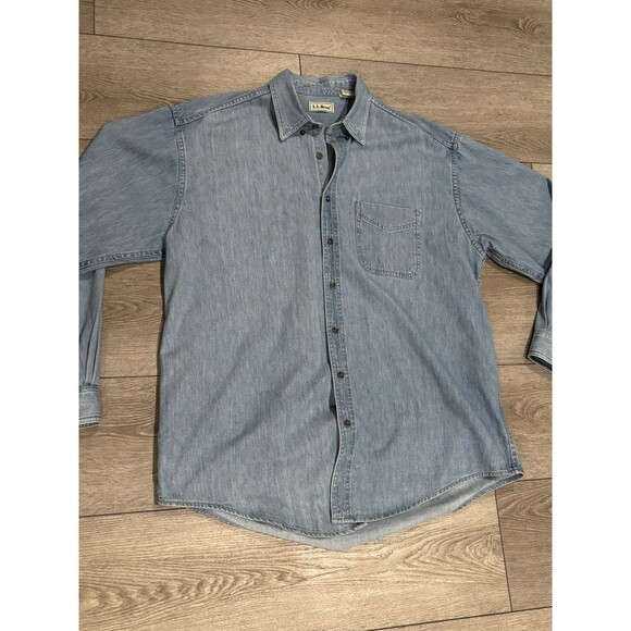 Vintage LL Bean Denim Shirt Blue Cotton Made in Canada 80s Mens XL Tall Button - Picture 1 of 7
